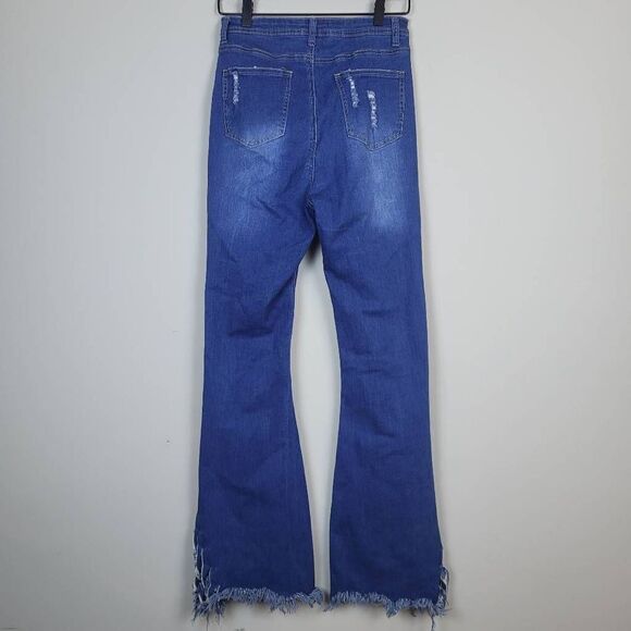 JC & JQ Estilo Womens XL High Rise Jeans Flare Distressed Fringe Frayed Stretch - Picture 2 of 7